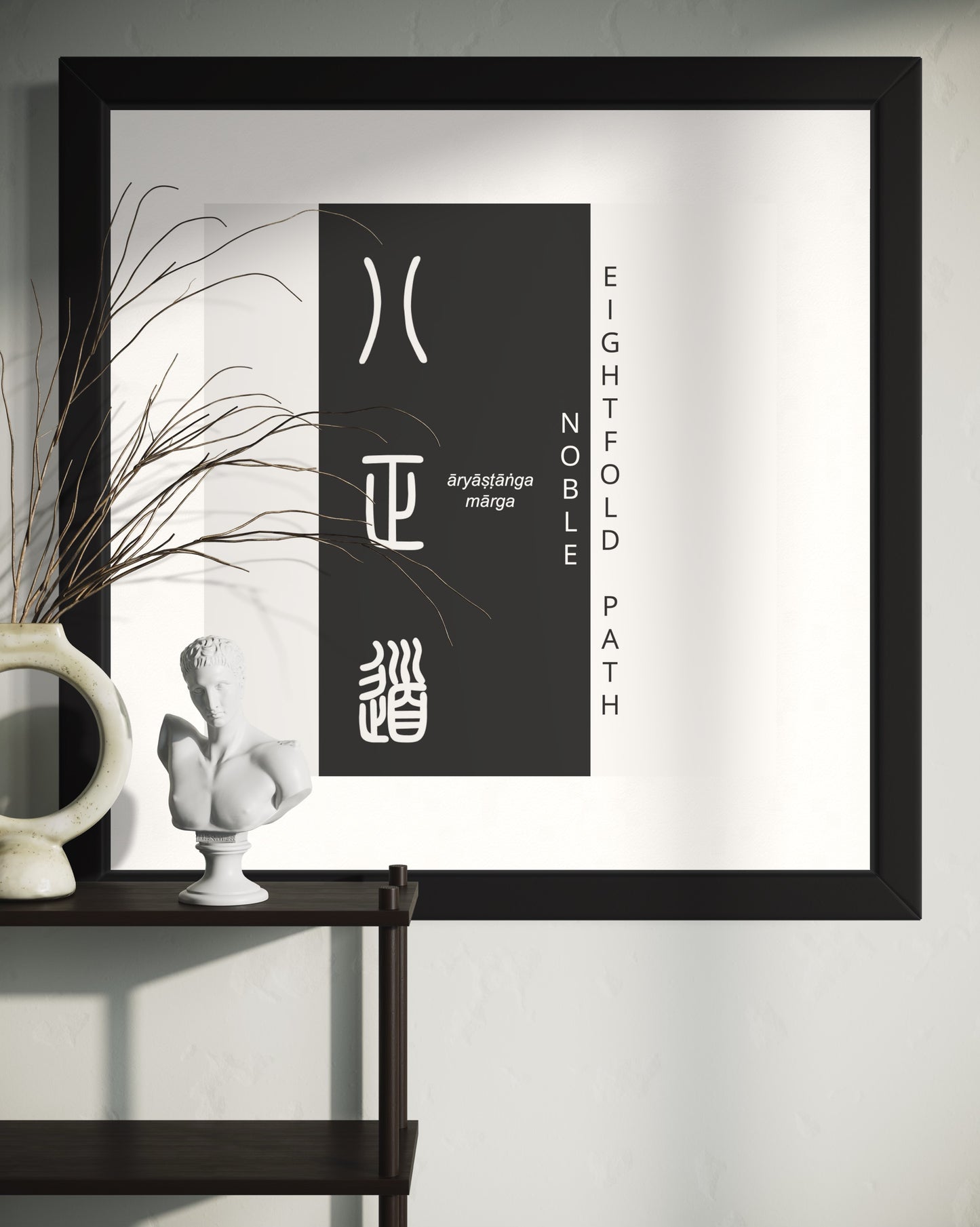 Noble Eightfold Path | Sanskrit: आर्याष्टाङ्गमार्ग | IAST: āryāṣṭāṅgamārga | Framed Zen Art | 12 inch x 12 inch
